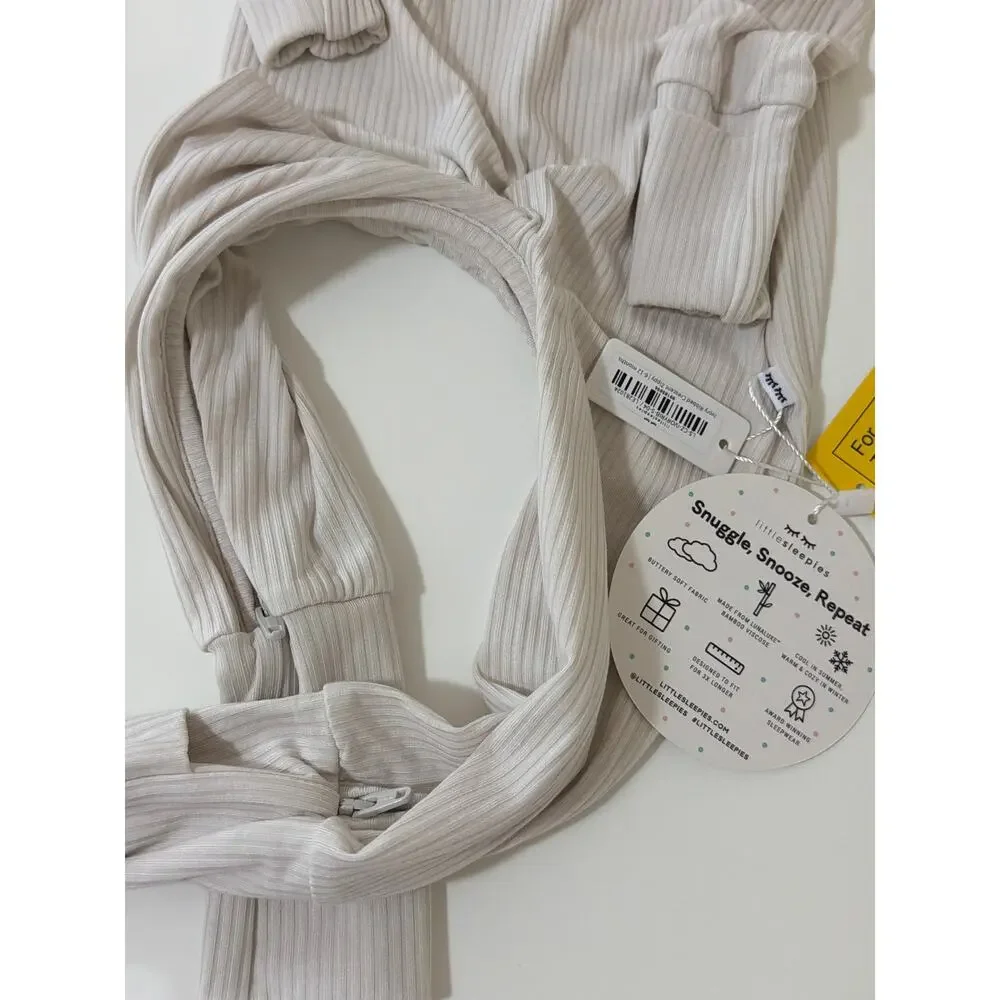 Little Sleepies NWT Ribbed Crescent Bamboo Zippy Pajama 6-12 Months  White Sand